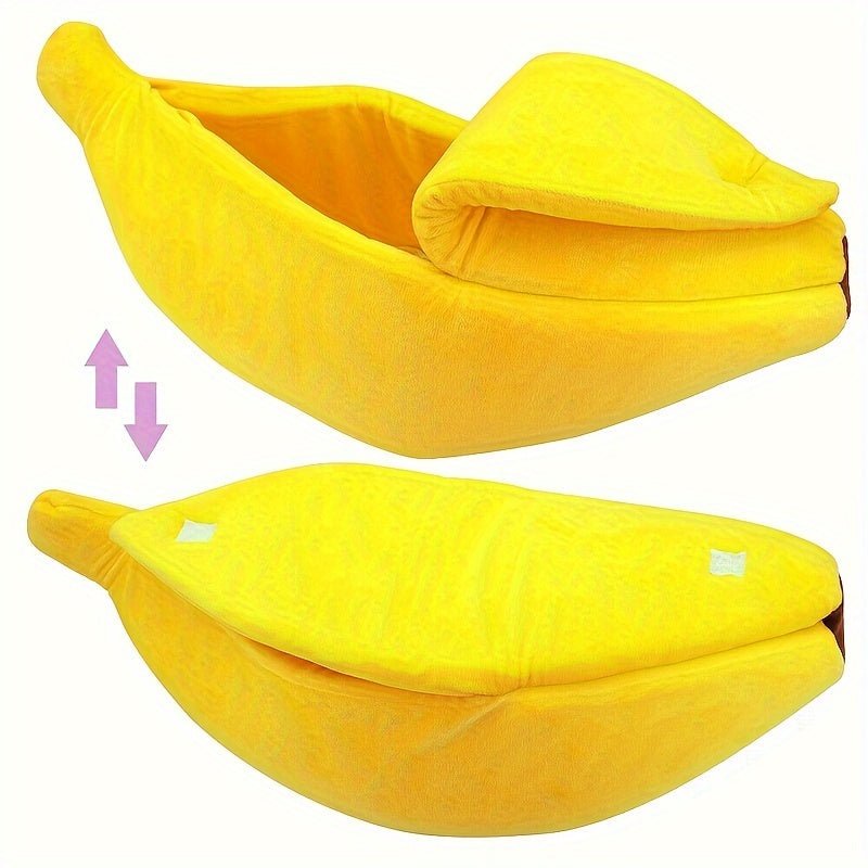 Banana - Shaped Cat Bed for Cats up to 5kg – Winter Warm, Anti - Cold, Cute Semi - Enclosed Design, Detachable, All - Season Use, Made with Soft Polyester and Polyester Fiber Filling - TopCat.BG
