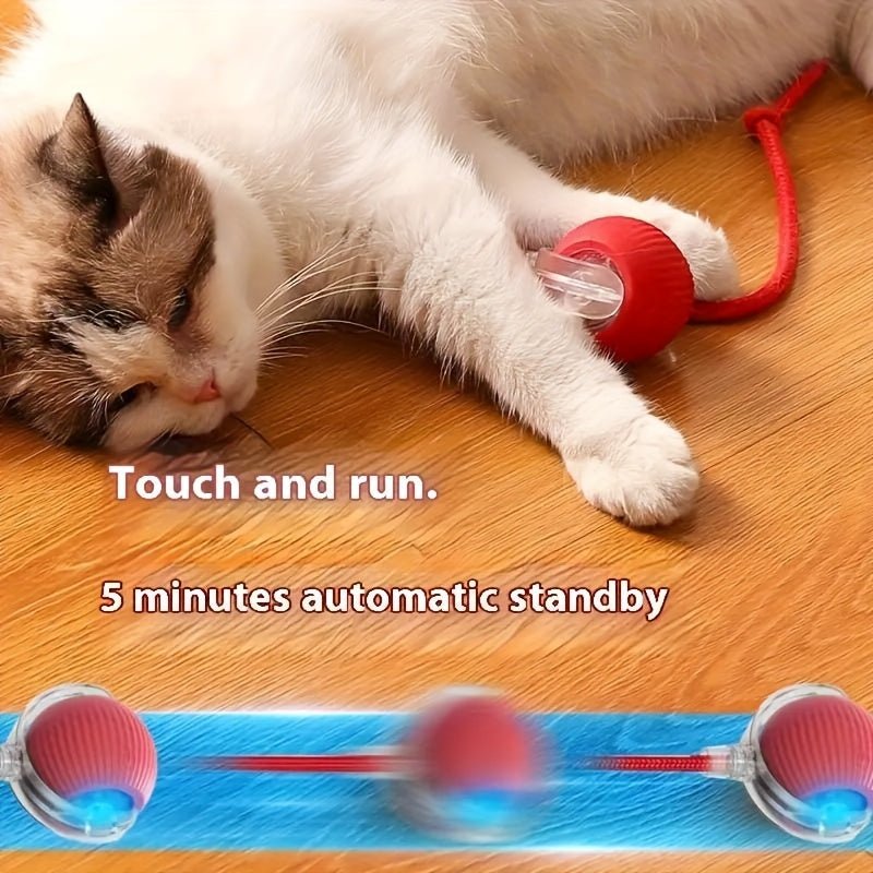 Striped USB Rechargeable Cat Toy Ball with Auto - Play Feature - Durable Plastic, Ideal for All Breeds - TopCat.BG