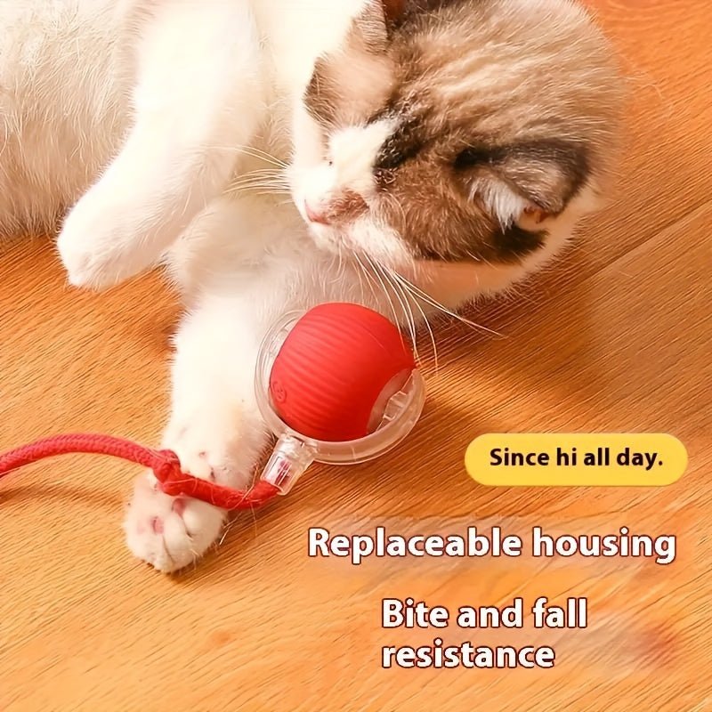 Striped USB Rechargeable Cat Toy Ball with Auto - Play Feature - Durable Plastic, Ideal for All Breeds - TopCat.BG