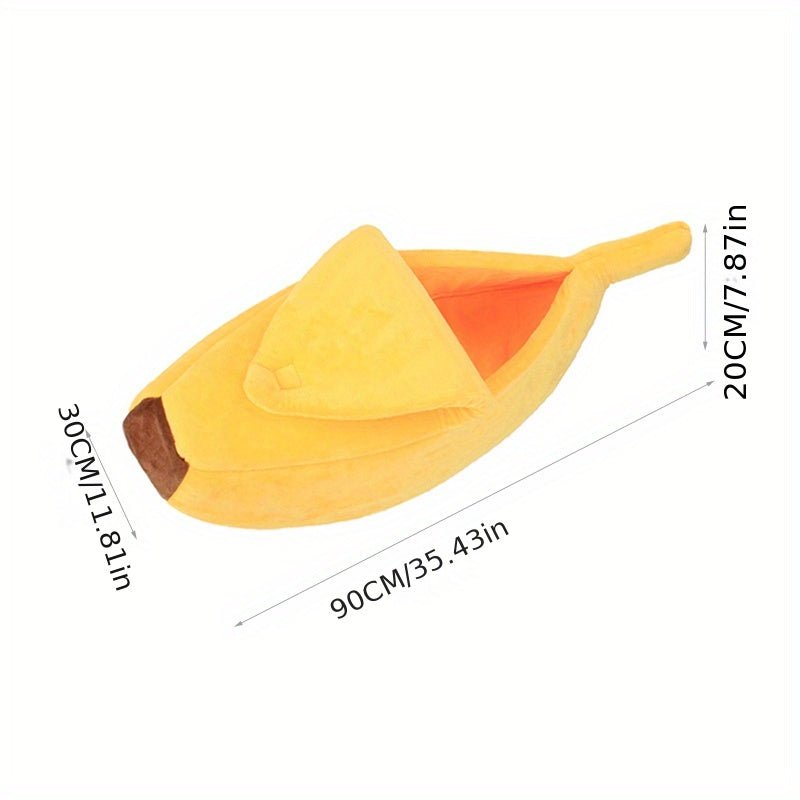Banana - Shaped Cat Bed for Cats up to 5kg – Winter Warm, Anti - Cold, Cute Semi - Enclosed Design, Detachable, All - Season Use, Made with Soft Polyester and Polyester Fiber Filling - TopCat.BG